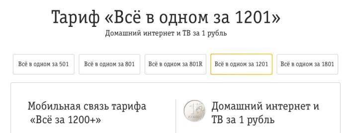 Тариф Билайн Все в одном за 1201 