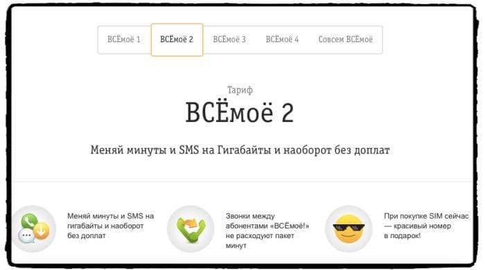 Тариф Билайн ВсёМоё 2 (скриншот с официального сайта оператора)